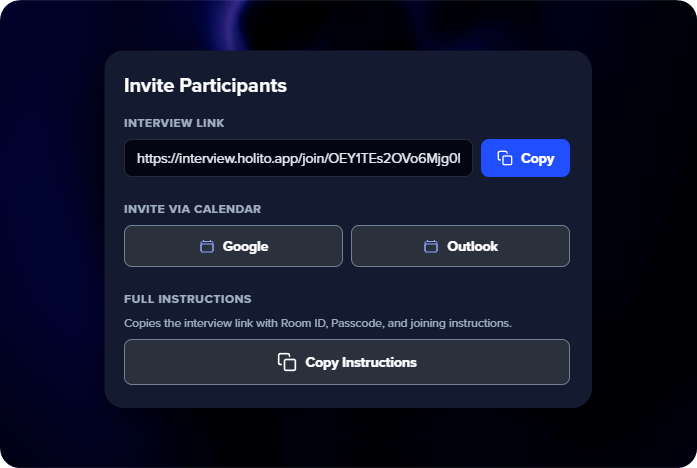 Sharing options with link, calendar, and personalization