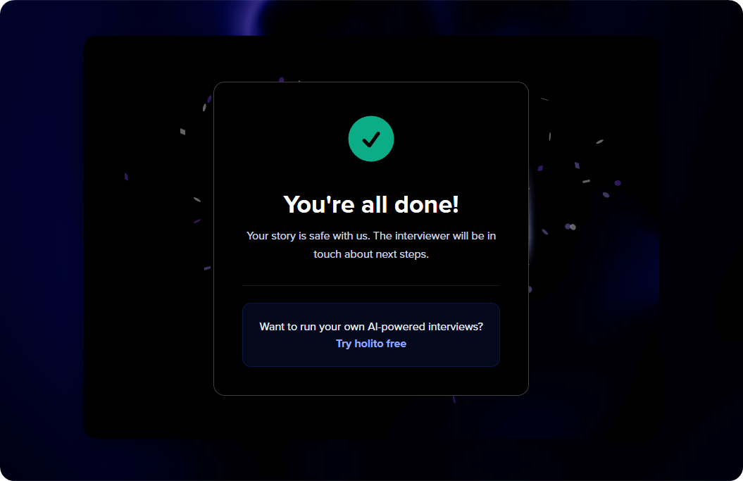 Interview completion screen