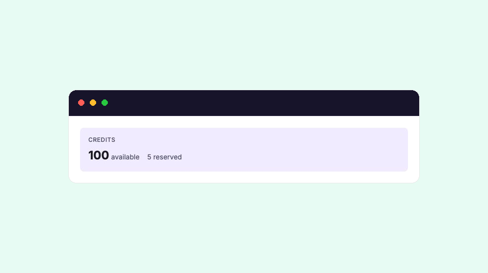 Demo organisation Credits card showing available and reserved balances