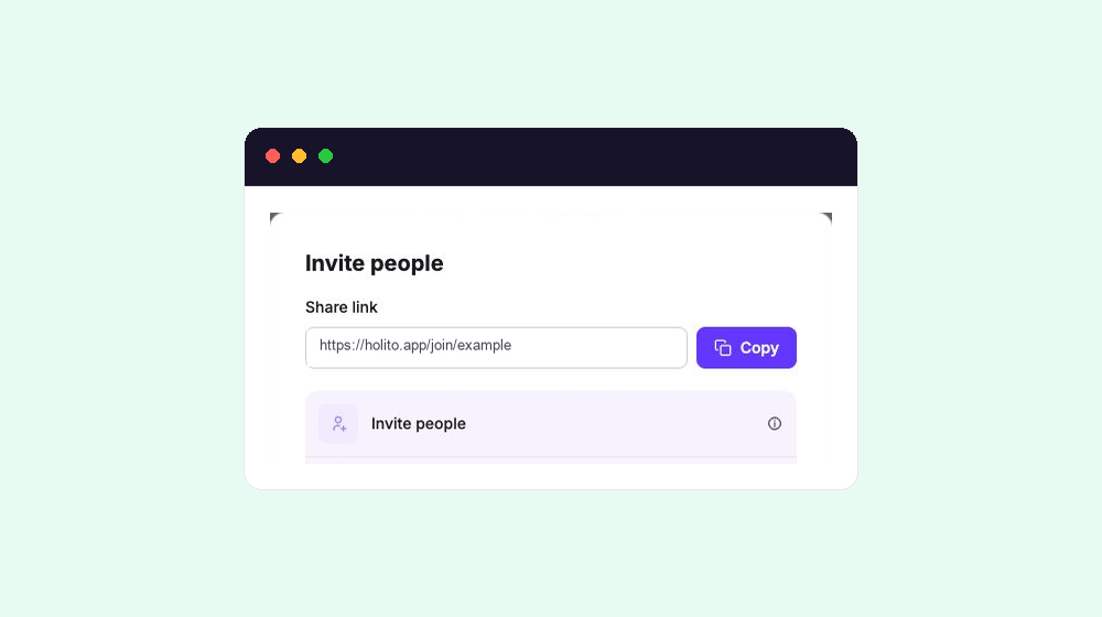 Invite people menu showing the Share link and Invite people routes