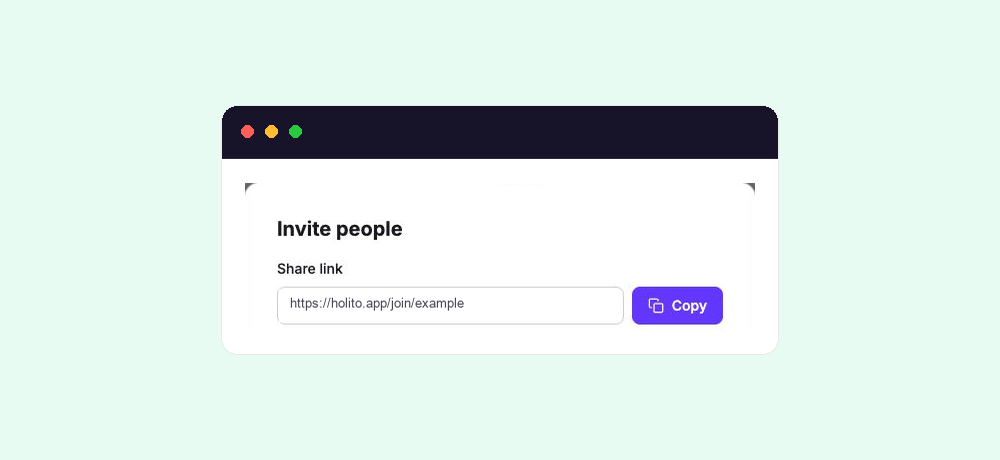 Invite people panel focused on the Share link and Copy control