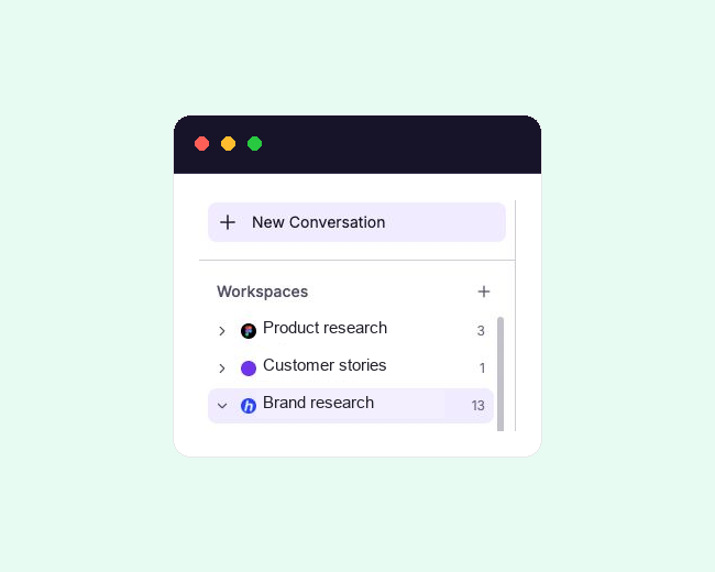 Workspaces list showing three example workspaces and the control for adding another